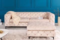Chesterfield Sitzhocker MODERN BAROCK 90cm champagner Samt Fußhocker