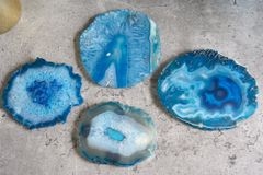 4er Set Untersetzer für Gläser COASTER 10cm blau Edelstein Achat Quarz handmade