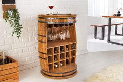 Vintage Weinregal BODEGA 90cm natur Mangoholz Barschrank Fass für 15 Flaschen