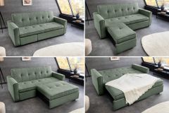 Ausziehbares Schlafsofa SMART 180cm grün Cord 2-Sitzer Couch mit Nosagfederung