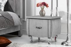 Eleganter Nachttisch EXTRAVAGANCIA 50cm silbergrau Samt Nachtkommode mit Schublade