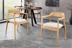 Design Stuhl KENNEDY creme beige massives Mangoholz mit Polstersitz Strukturstoff
