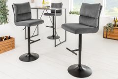 Höhenverstellbarer Barhocker COMFORT grau Cord drehbar mit Lehne Metall schwarz
