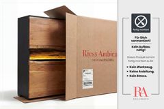 Massivholz Highboard GRAND ACACIA 120cm braun Akazie mit LED-Beleuchtung Baumkante