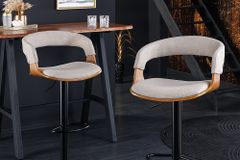 Retro Barhocker MANHATTAN beige Strukturstoff Eschenholz drehbar höhenverstellbar