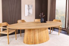 Ovaler Esstisch ART DECO 220cm beige massives Mangoholz cream finish mit Säulenfuß