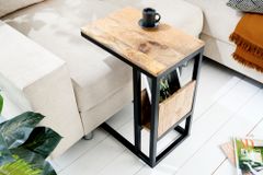 Moderner Laptoptisch CONCIERGE 60cm natur Mangoholz Beistelltisch mit Stauraum Metallgestell