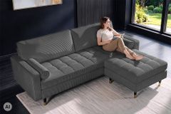 3er Sofa COZY VELVET 220cm grau Cord mit goldener Kappe