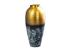 Handgefertigte Deko Vase ORIENT L 60cm gold Metall mit Patina Hammerschlag Design