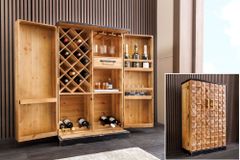 Design Barschrank BODEGA 120cm natur Pinienholz mit 3D-Front und Flaschenregal