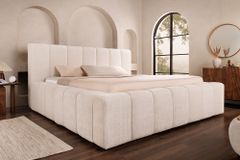 Boxbett SAVOY 180x200cm weiß Chenille Cremona mit Lattenrost und Stauraum