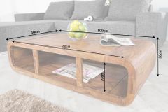 Massivholz Couchtisch CURVED 100cm braun Sheesham stone finish TV-Lowboard Stauraum