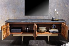 Design TV-Board GATSBY 160cm braun gold Mangoholz Marmor Metallgestell