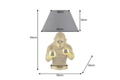 Handgefertigte Tischlampe KING APE 55cm schwarz gold Stoffschirm Affen-Skulptur