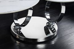 Design Couchtisch DANCING RINGS weiß rund drehbar Marmor Keramik Chrome Gestell