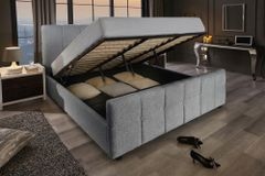 Modernes Boxbett PRESTIGE 180x200cm grau Bouclé mit Stauraum und Lattenrost