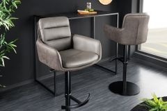 Drehbarer Design Barhocker BIG GEORGE taupe Echtleder Microfaser höhenverstellbar mit Armlehnen