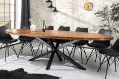 Massiver Esstisch GALAXIE 240cm natur Sheeshamholz oval Sterngestell schwarz