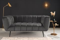 Design 2-Sitzer Sofa NOBLESSE 165cm grau Samt schwarze Metallfüße Federkern