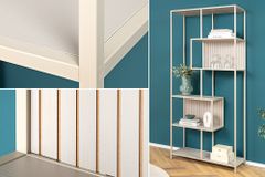 Modernes Bücherregal SLIM LINE 185cm champagner beige Metallgestell sechs Regalböden