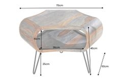 Retro Couchtisch ORGANIC LIVING 70cm grau Sheesham Massivholz mit Stauraum Hairpin Legs