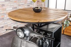 Vintage Bartisch UPCYCLING SCOOTER 120cm silber Mangoholz rund handmade