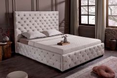 Design Boxbett PARIS 160x200cm champagner beige Samt mit Stauraum und Lattenrost