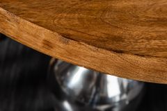 Design Beistelltisch EXTRAVAGANCIA 60cm Mangoholz massiv rund Metall Säulenfuß silber