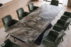 Design Esstisch DIAMOND 180-260cm taupe Keramik Metallgestell schwarz