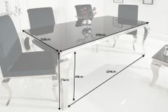 Eleganter Design Esstisch MODERN BAROCK 200cm schwarz Opalglas Tischplatte Edelstahl