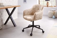 Höhenverstellbarer Design Bürostuhl EUPHORIA champagner greige Samt drehbar Ziersteppung