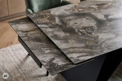 Design Esstisch DIAMOND 180-260cm taupe Keramik Metallgestell schwarz
