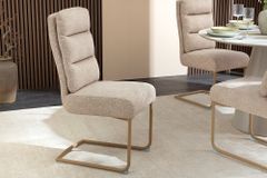 Design Freischwinger Stuhl COMFORT beige Strukturstoff mit Metallgestell