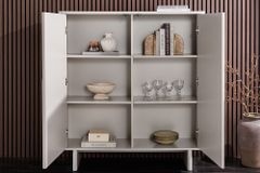 Design Highboard SAVOY 130cm kaschmir weiß Marmor Keramik mit Stauraum und 3D-Front