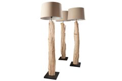 Handmade Stehlampe ROUSILIQUE 180cm beige Treibholzlampe Leinenschirm Baumstamm