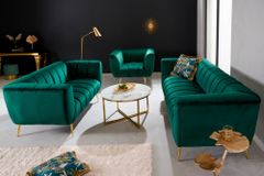 Design 2-Sitzer Sofa NOBLESSE 165cm smaragdgrün Samt Federkern goldene Metallfüße