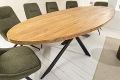 Massiver Esstisch GALAXIE 240cm braun Mangoholz oval schwarz Eisen Sterngestell
