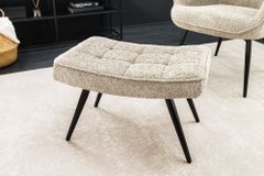 Moderner Hocker SCANDINAVIA champagner greige Bouclé schwarze Metallbeine Fußhocker