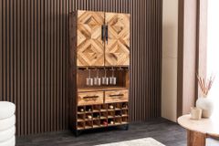 Design Barschrank BODEGA 160cm natur Pinienholz Weinregal Glashalter Schubladen