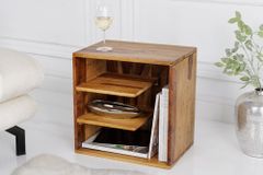 Massivholz Beistelltisch CUBUS 45cm braun Sheesham stone finish Regal Nachttisch