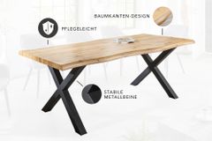 Industrial Esstisch WILD 160cm braun Wildeiche-Design Baumkante schwarz X-Gestell