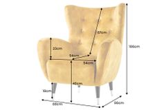 Design Sessel DON senfgelb Samt Federkern silberne Fußkappen