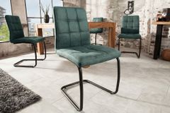 Design Freischwinger Stuhl MODENA vintage petrol Microfaser mit Ziersteppung