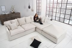 Großes Ecksofa HEAVEN 255cm natur beige Leinenstoff Federkern inkl. Kissen