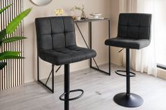Höhenverstellbarer Barhocker MODENA vintage grau Microfaser Metall schwarz mit Lehne drehbar