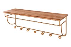 Dekorative Wandgarderobe HERITAGE 80cm natur gold messing Pinie Metall mit Ablage