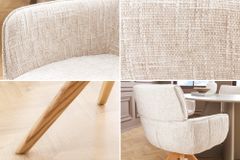 Drehbarer Stuhl UNIQUE beige Chenille Eichenholzbeine mit Armlehne