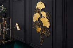 Elegante Wanddeko GINKGO 110cm gold in filigraner Blattform