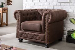 Chesterfield Sessel 110cm vintage braun mit Knopfheftung und Federkern
