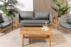 Wetterfestes Gartenlounge Set ROPE grau natur Akazienholz Aluminium inkl. Tisch Sitzpolster